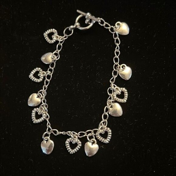Hand Crafted Jewelry - Handcrafted silver tone heart charm bracelet